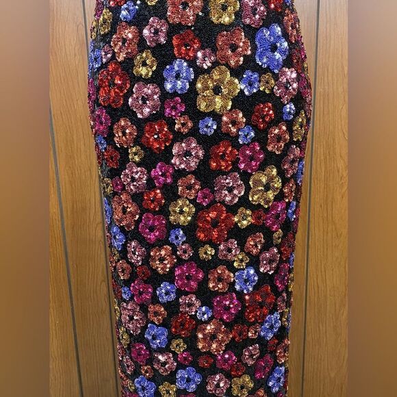 Marchesa Notte Strapless Plunging Floral Sequin Column Gown size 6 - Picture 11 of 13